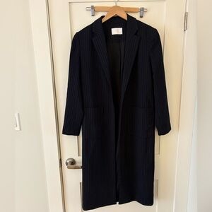 OAK & FORT |  Black pinstripe long coat two front pockets one button closure, S
